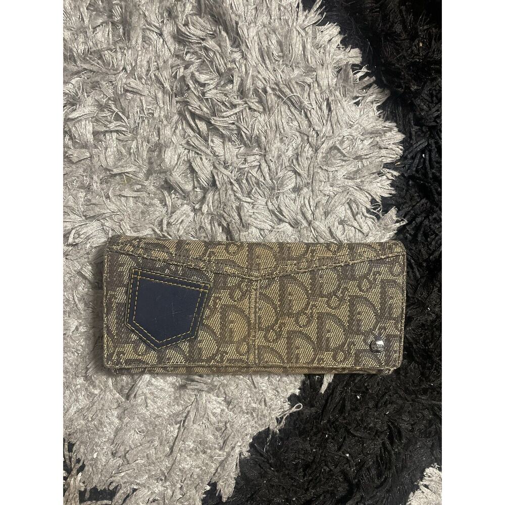 CHRISTIAN DIOR Blue Oblique Jacquard Logo Zip Around Long Wallet Vintage - Picture 2 of 8